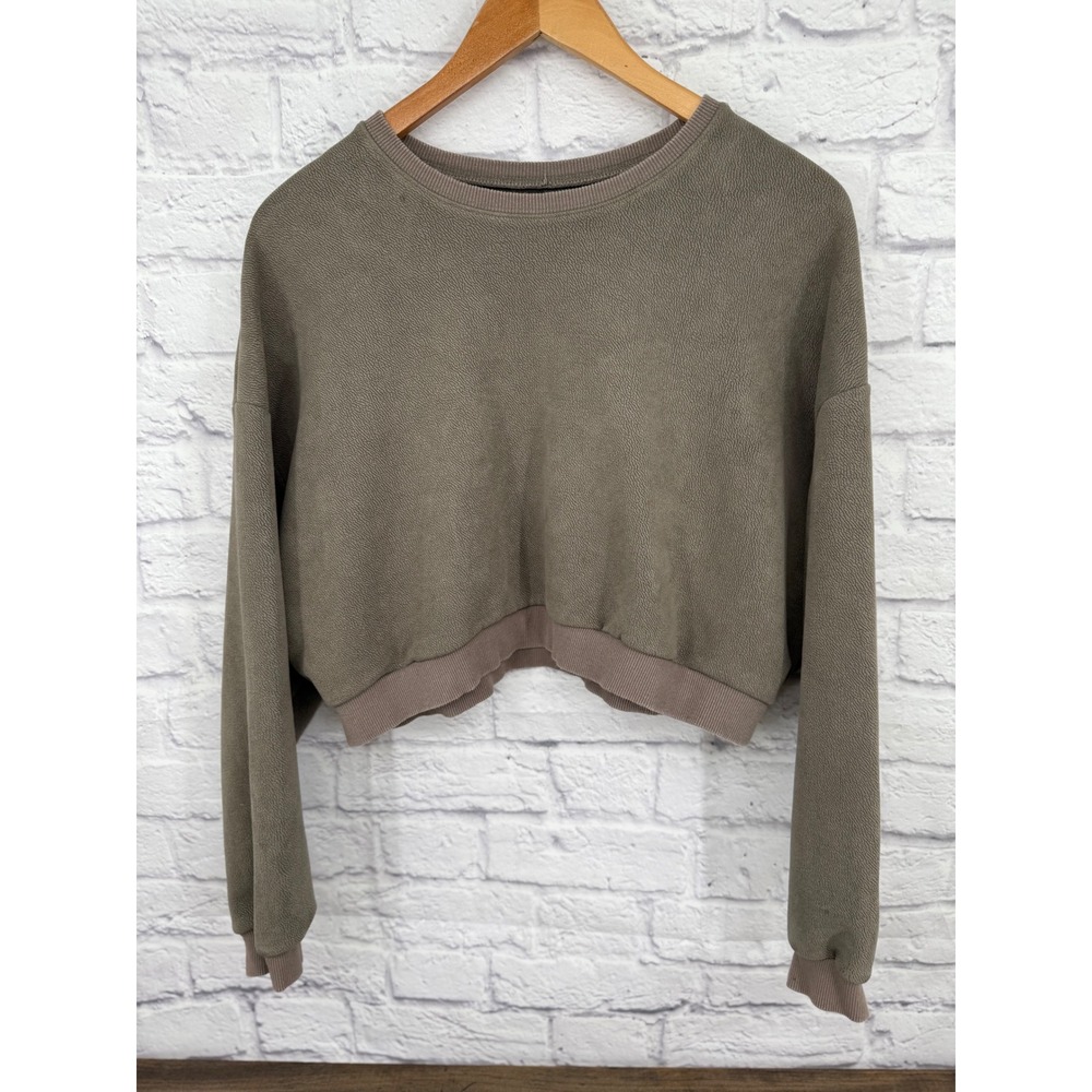 Mustard Seed Womens Cropped Brown Pullover Sweatshirt/Sweater Minimalist Size M‎